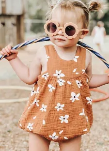 Girls One-piece Clothes, Flower Print Romper, Playsuit Jumpsuit