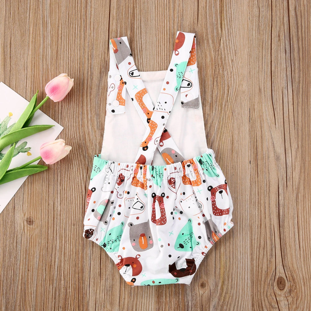 Unisex Baby Sleeveless Romper, Cartoon Bear Printed Backless Overall Clothing