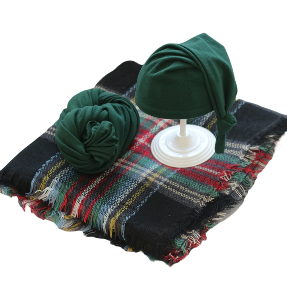 Newborn Photography Props, Plaid Blanket Wraps Beanie Cap, 3Pcs