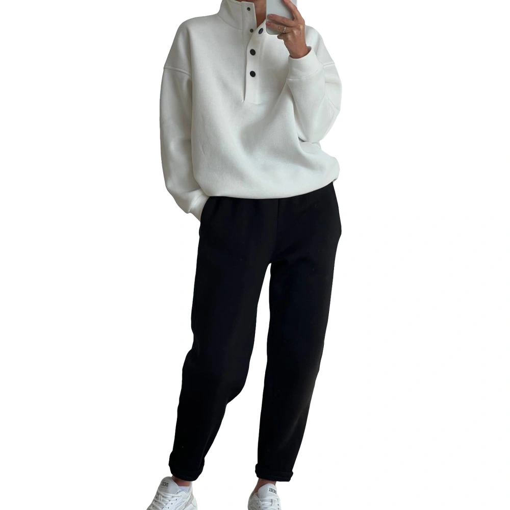 Women 2 Piece Tracksuits Solid Color Buttons Sweatshirt and Sweatpants