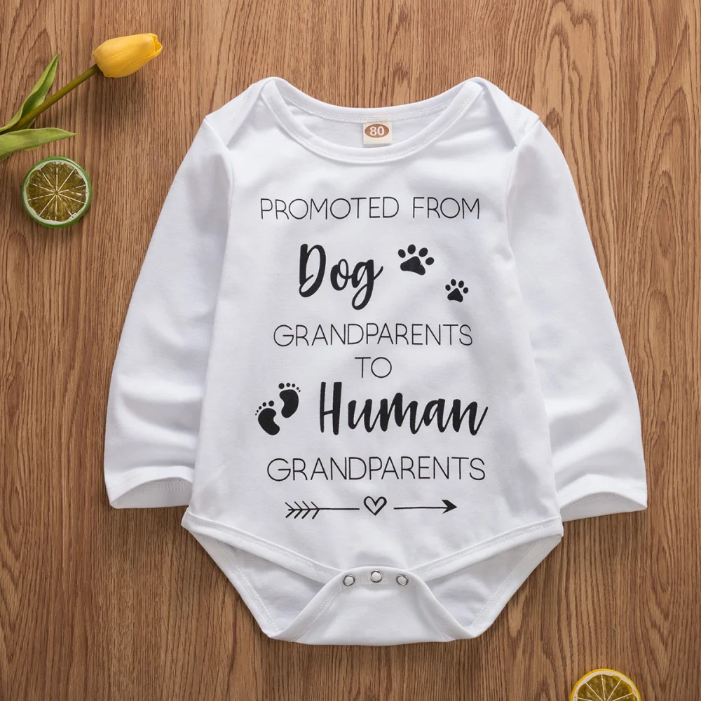 Newborn Baby Letter Printing Romper, Long Sleeve Casual Jumpsuit