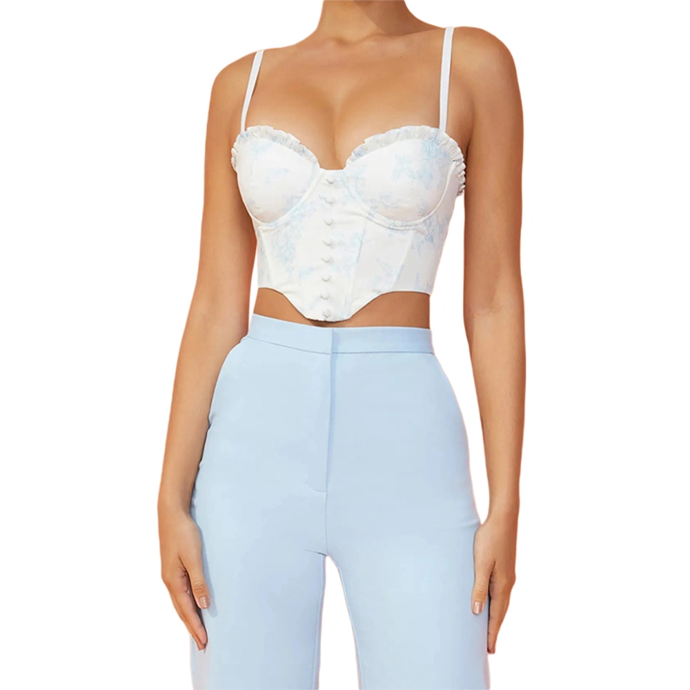 Irregular Printed Camisole, Boned Spaghetti Strap Corset Crop Tops