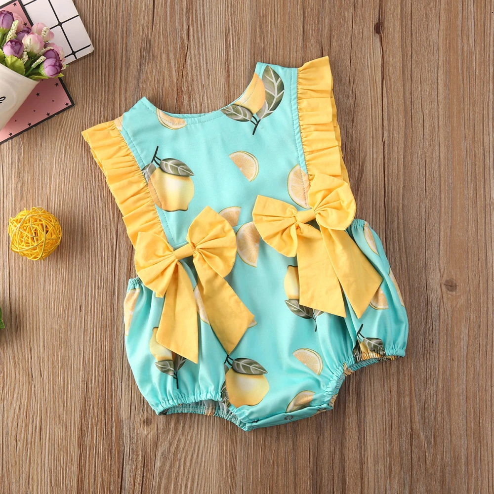 Baby Girl Summer Sleeveless Romper Lemon Print Bow Ruffled Jumpsuit