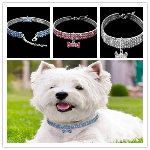 Pet Dog Collar, Rhinestone Bling Sparkly Necklace, Adjustable Collar