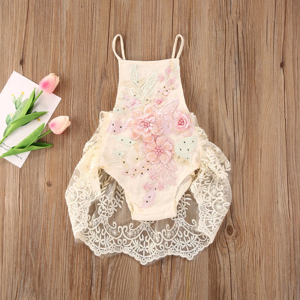 Baby Girls Summer Sleeveless Romper, Embroidery Backless Jumpsuit