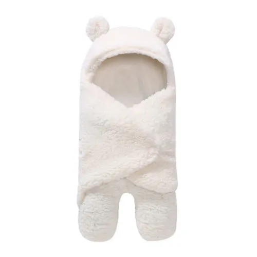 Fleece Baby Receive Blanket Warm Swaddling Wrap with Animal Ears