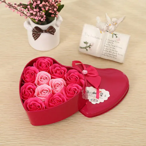 11Pcs Heart Shape Rose Soap Flower Soaps Valentine's Day Gift