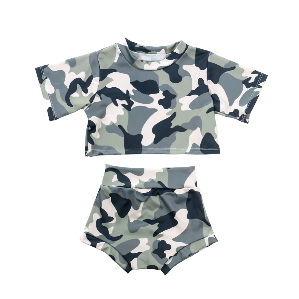 Baby Girls Summer Clothes Set Short Sleeve Camouflage/Leopard Crop Tops+Shorts