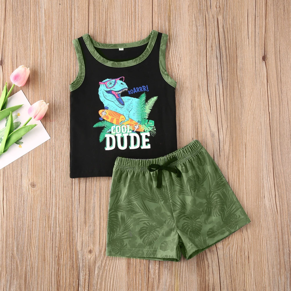 Baby Boy's Sleeveless Dinosaur/Shark/Letter Print Tank Top + Print Shorts