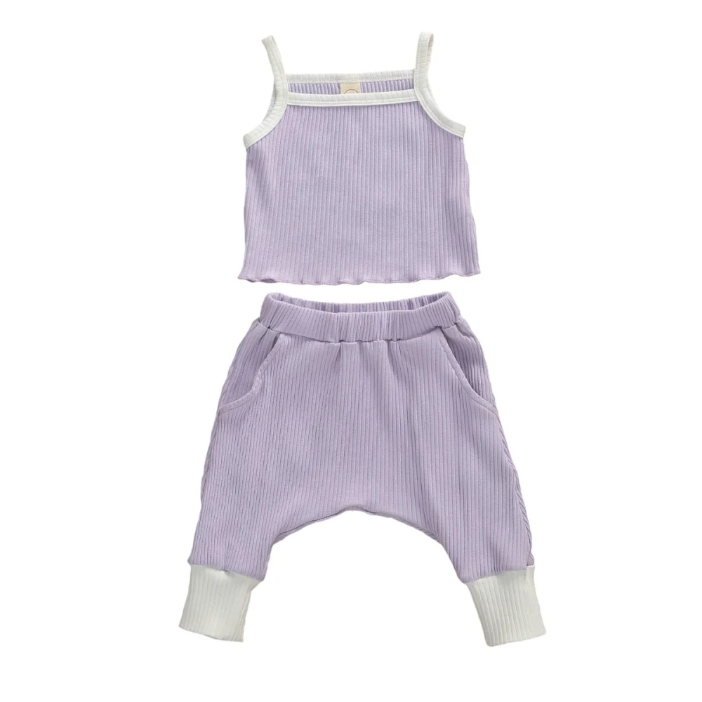 Baby Girl Summer Clothes Set Sleeveless Ribbed Knit Camisole+Harem Trousers