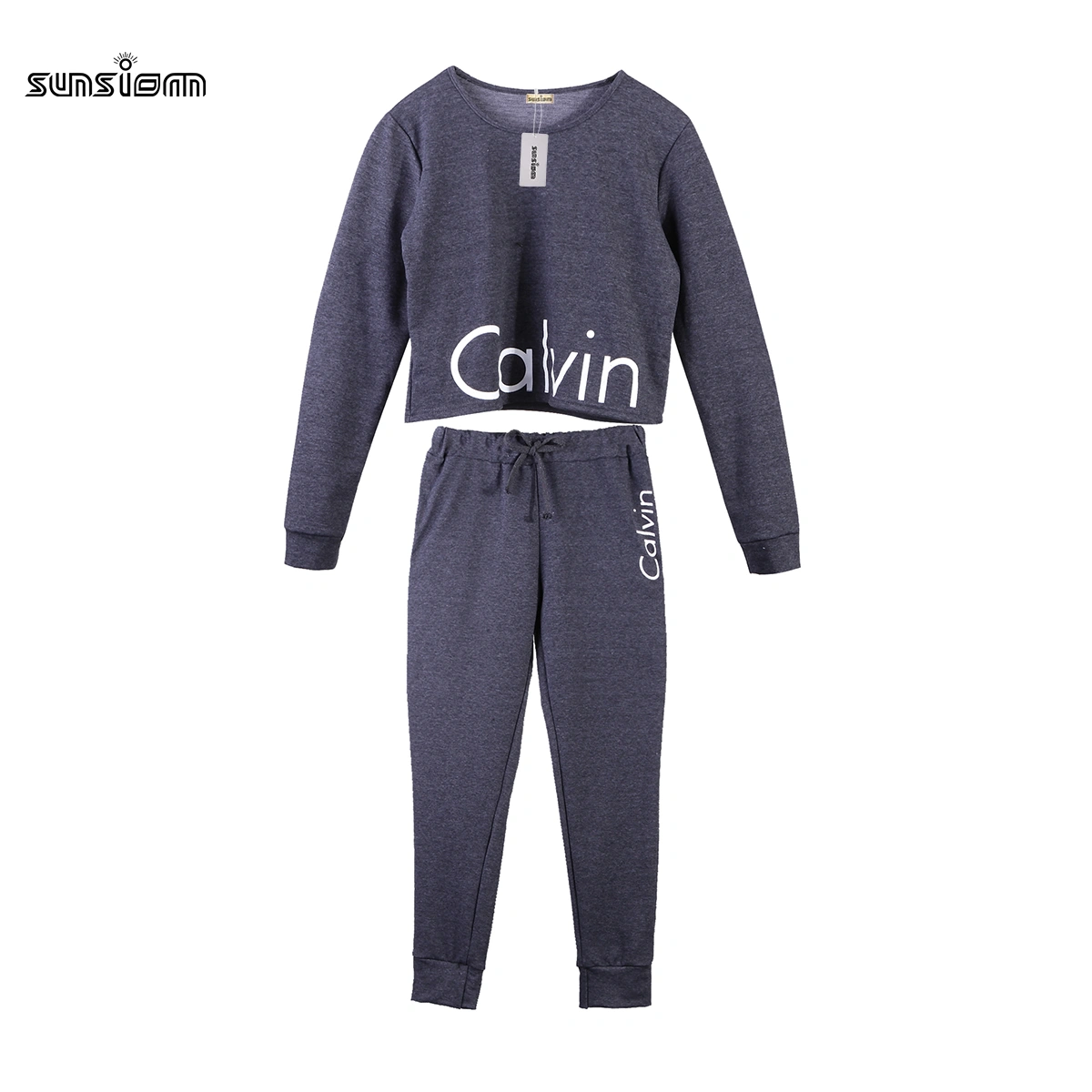 Women Tracksuit Long Loose Top Drawing Straps Trousers Yoga Jogging Outfit Set