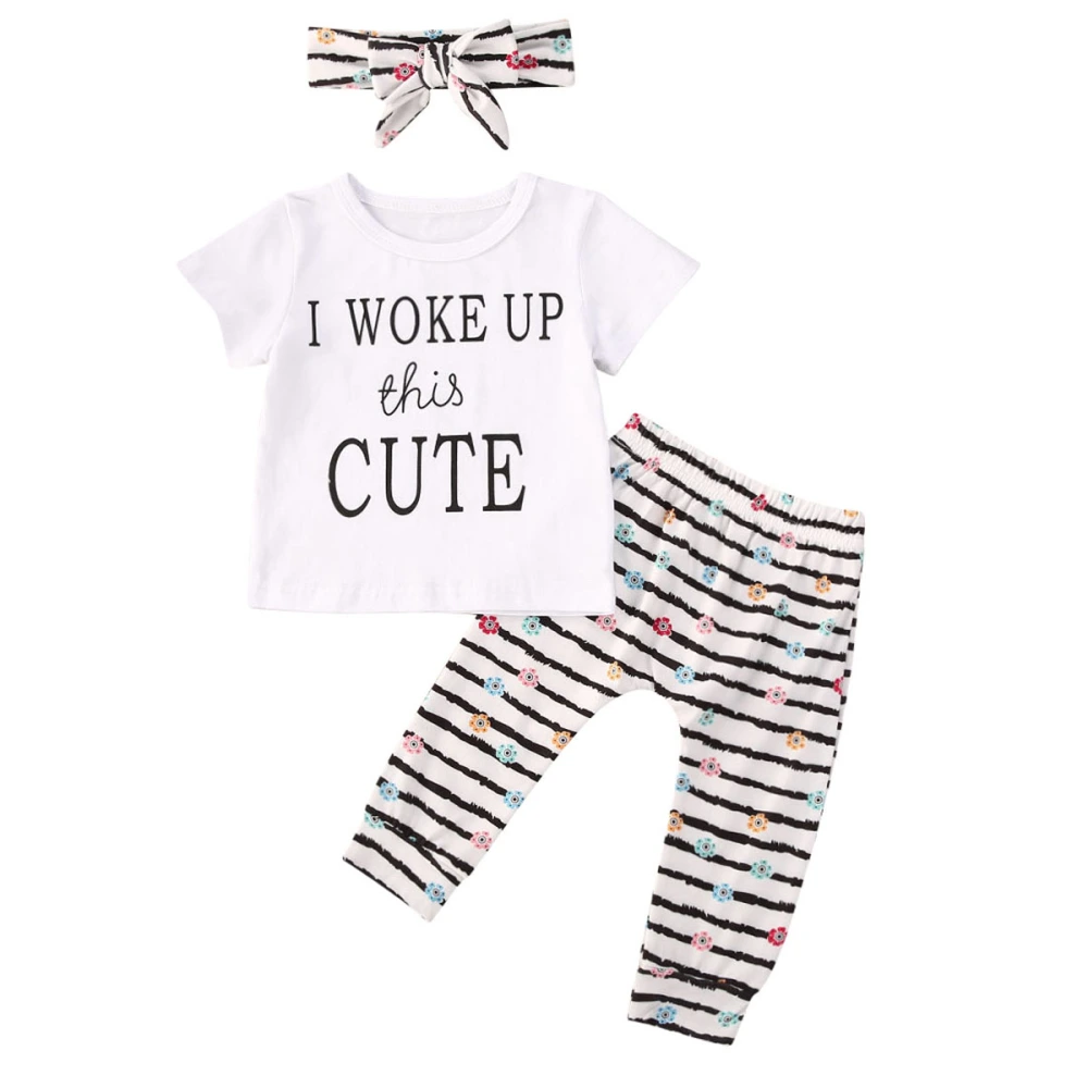 Baby Girls Three-piece Clothes Set, Short Sleeve T-shirt, Pants and Headdress