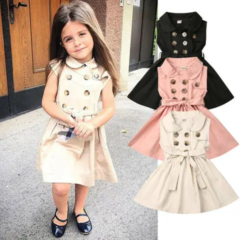 Baby Girls Bowknot Princess Dress, Sleeveless Button A-Line Dress