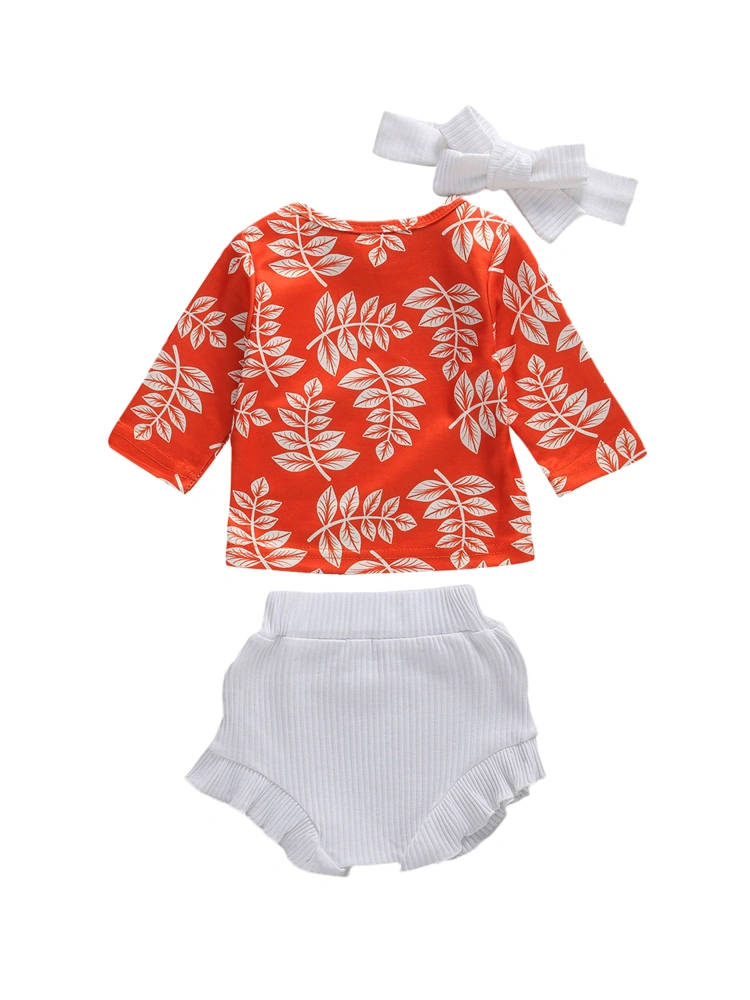 Infant Girls Clothing Set, Printed Jumpsuit/Top + Short Trousers + Bow Hairband