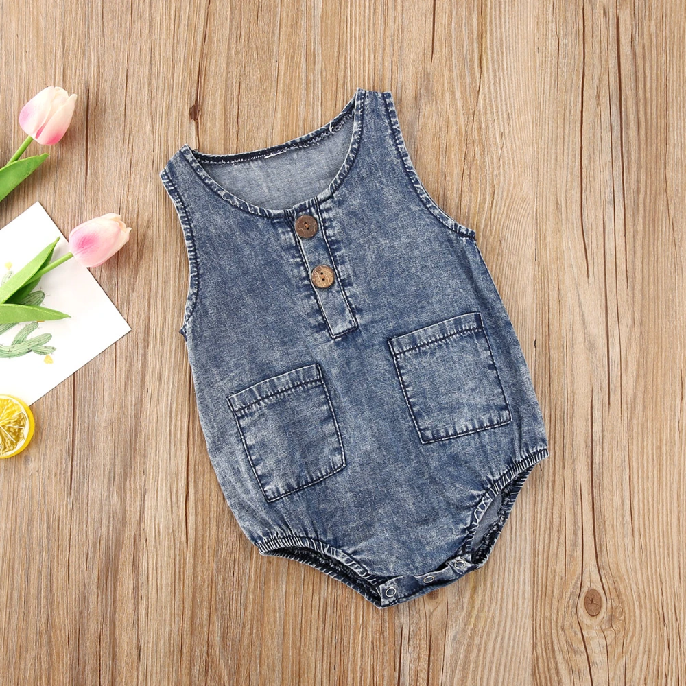 Toddler Summer Playsuits, Baby Denim O-Neck Sleeveless Button Open Rompers