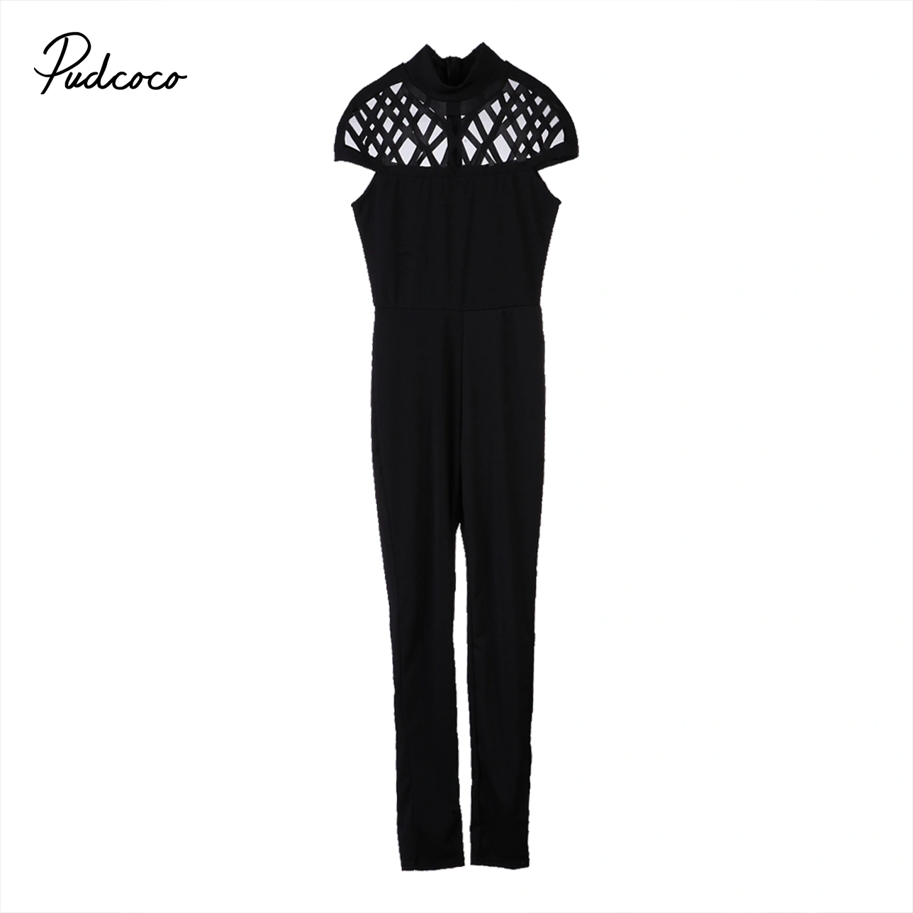 Women Casual Summer Bodysuit, Hollow Out Solid Long Pants Jumpsuit