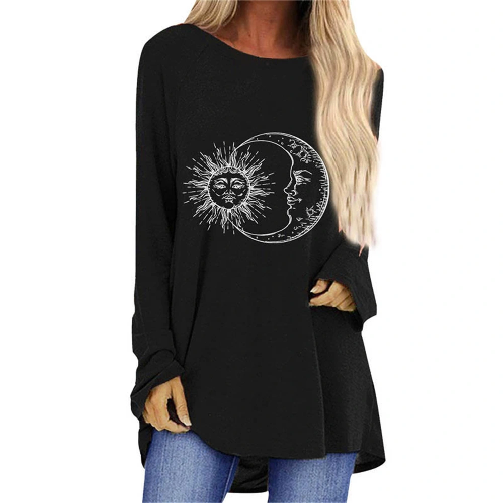 Women’s Fashion Sun Moon Printing Round Neck Long Sleeve T-shirt