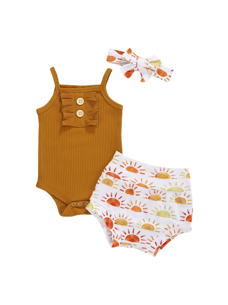 2 Pcs Baby Girl Short Pants Suits, Solid Color Dress Tops+ Triangle Shorts Sets