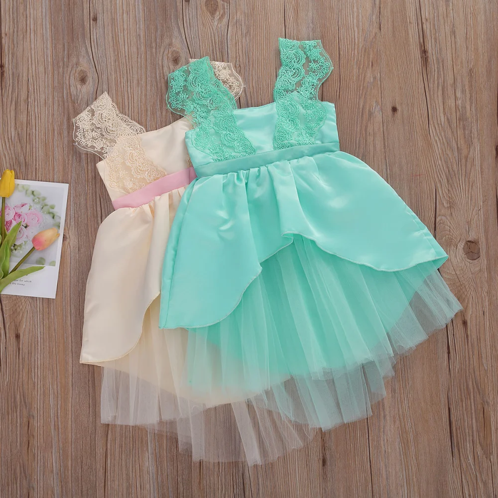 Toddler Girls Princess Dress, Sleeveless Square Neck Lace Party Dresses