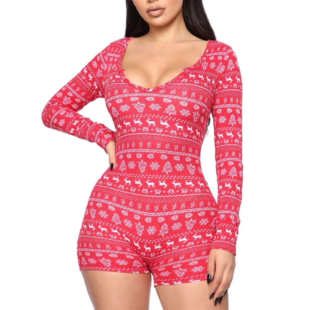 Women’s V-neck Plaid or Stripe Print Long-sleeved Tight Jumpsuit