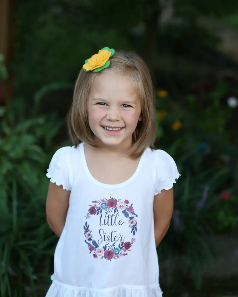 Little/ Big Sister Blouse Cute Half Sleeve Letter Garland Print Sisters Top