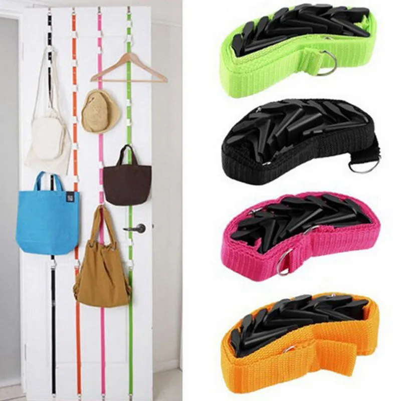 Adjustable Hanging Strap with 8 Hooks, Clothes Hat Bag Over Door Hanger