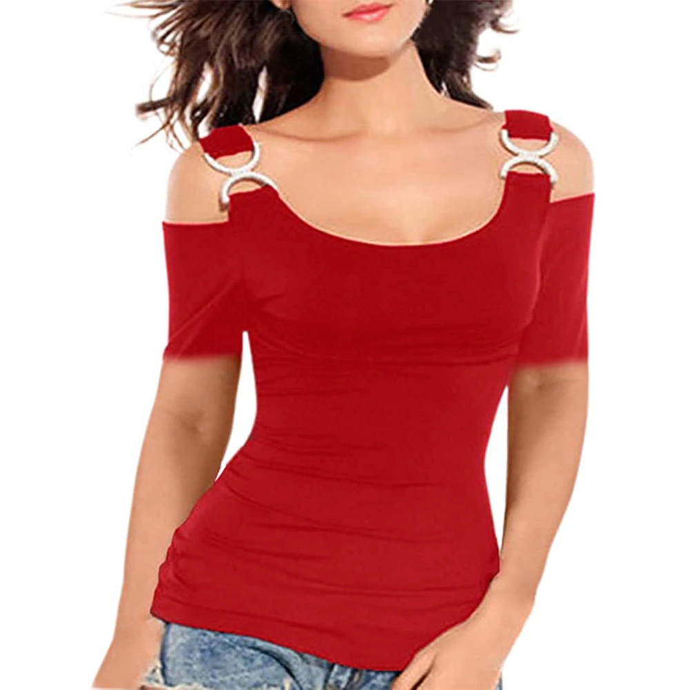 Ladies Off Shoulder Tops, Women U-neck Short Sleeve T-shirt  