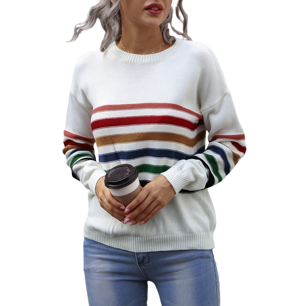 Women’s Striped Sweater Long Sleeve Color Block Knit Loose Jumper Top