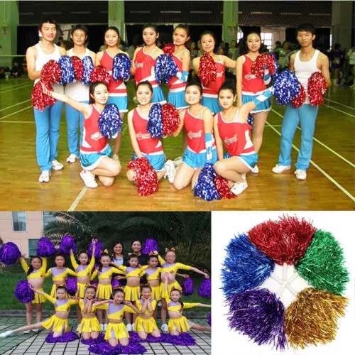 Cheerleader Pom Poms with Holes Metallic Streamer Cheerleader Pom Poms