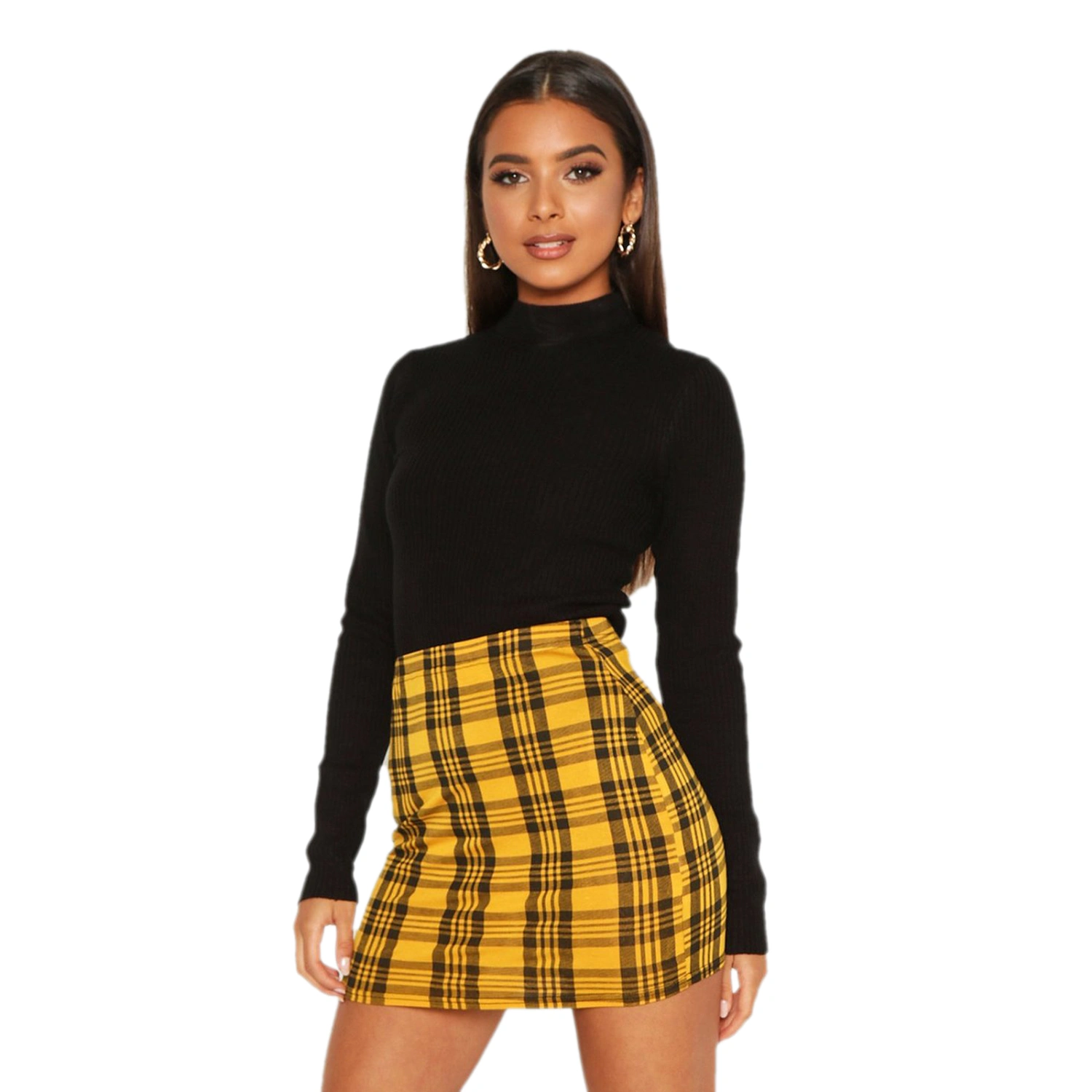 Women's Bodycon Mini Skirt High Waist Above Knee Plaid Print Short Pencil Skirt