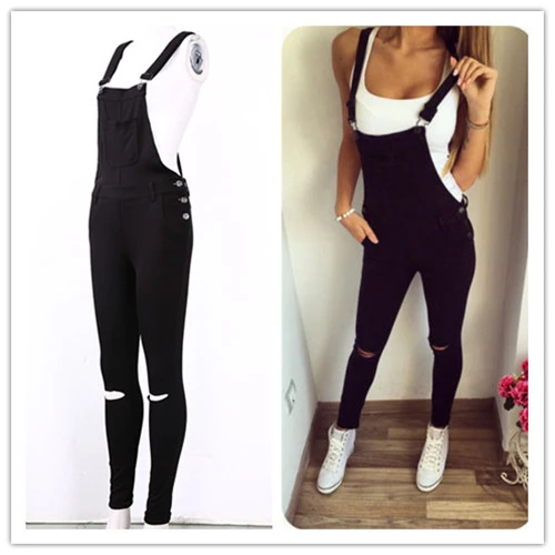 Women's Crossed Back Bodysuit, Square Neck Plain Ripped Long Romper