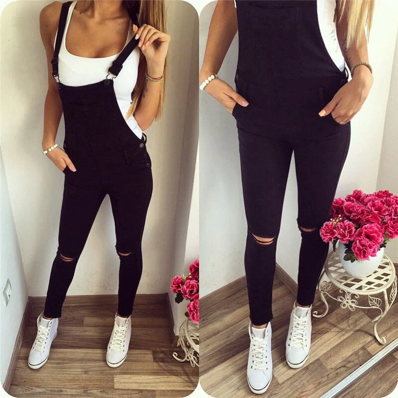 Women's Crossed Back Bodysuit, Square Neck Plain Ripped Long Romper