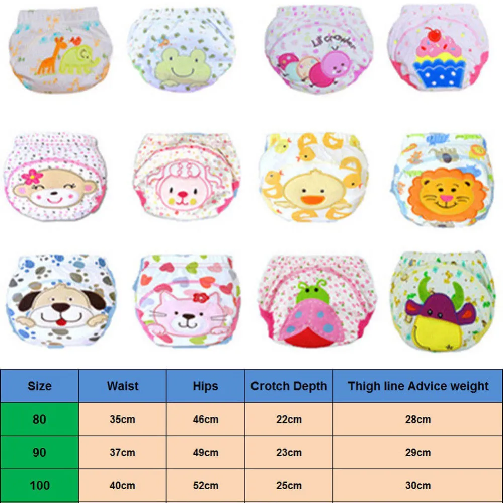 Baby Toddler Training Panties, Cute Cartoon Reusable Potty Nappy Pants