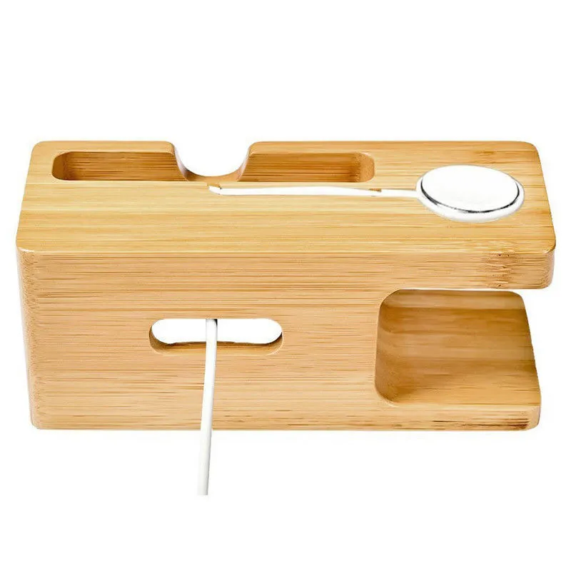 2 In 1 Charging Station Dock Desktop Holder,  Wooden Charger Stand Station