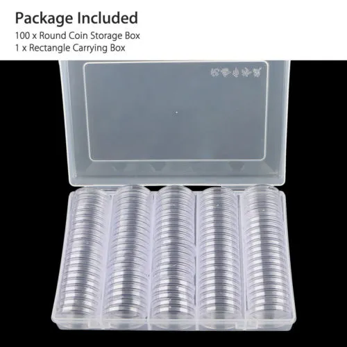 Plastic Coin Holder Storage Box Transparent Round Coin Cases Capsules Container