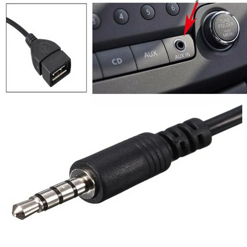 3.5 mm Male AUX Audio Plug Jack To USB 2.0 Female Converter Cable Adapter