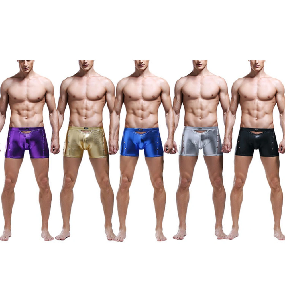 Men's Solid Color Underwear, Male Breathable Artificial Leather Shorts