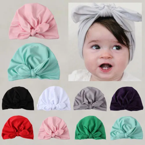 Newborn Baby Boy Girl Hat Solid Color Bowknot Beanie Hospital Winter Cap