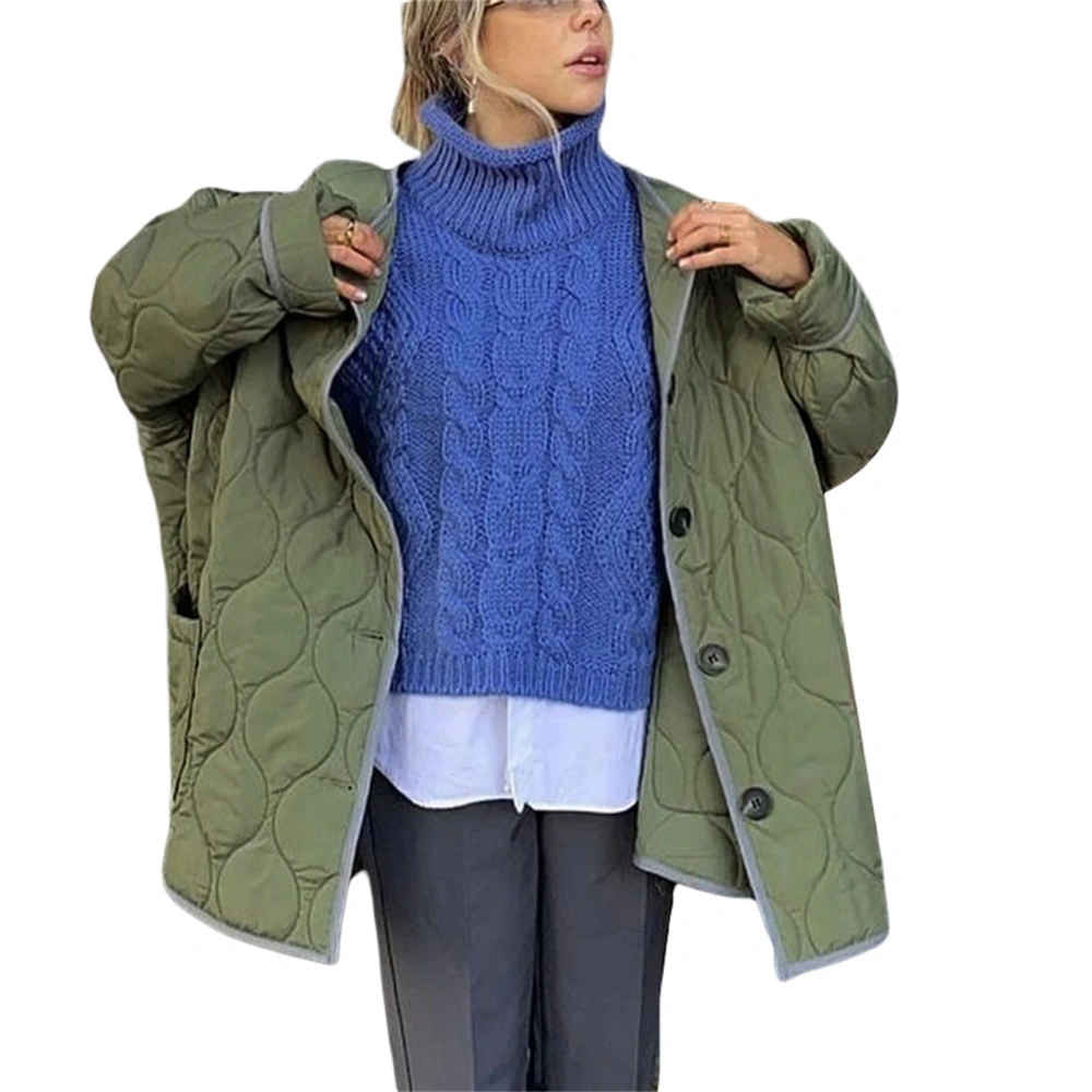 Women Fashion Wild Padded Coat Patchwork V-Neck Long Sleeve Jacket