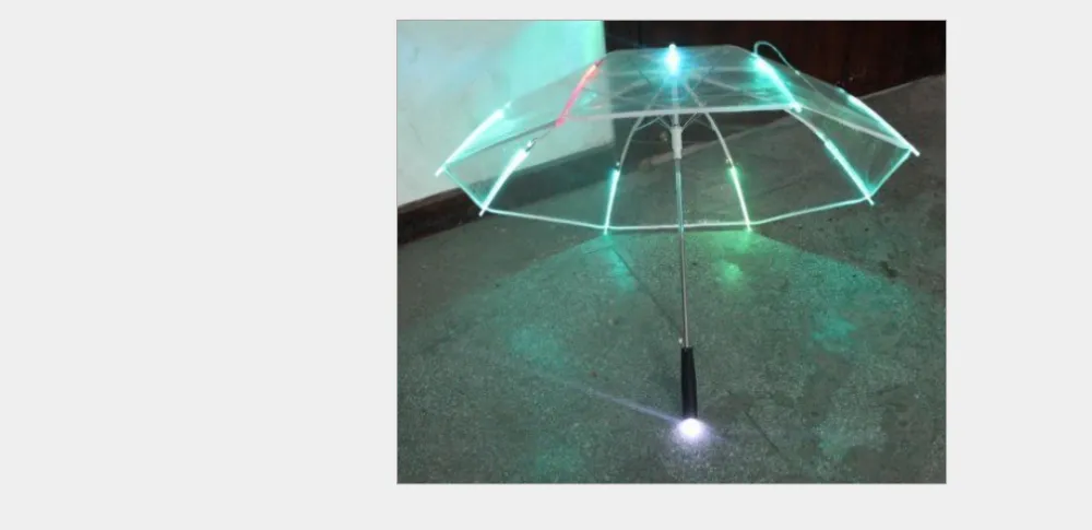 Colorful LED Rain Umbrella, Flashlight Transparent Luminous Parasol