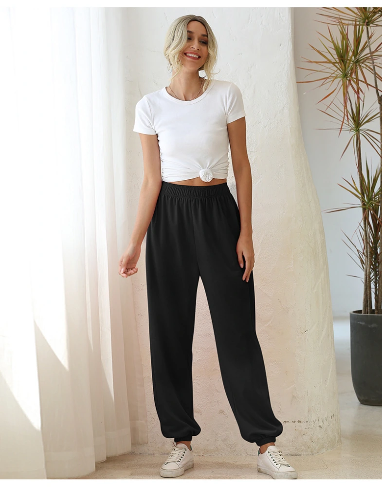 Ladies Harem Pants Monochrome Light Stretch Skin-Friendly High Waist Trousers