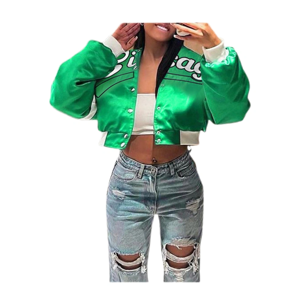 Female Coat, Letter Embroidery Long Sleeve Short Baseball Jacket