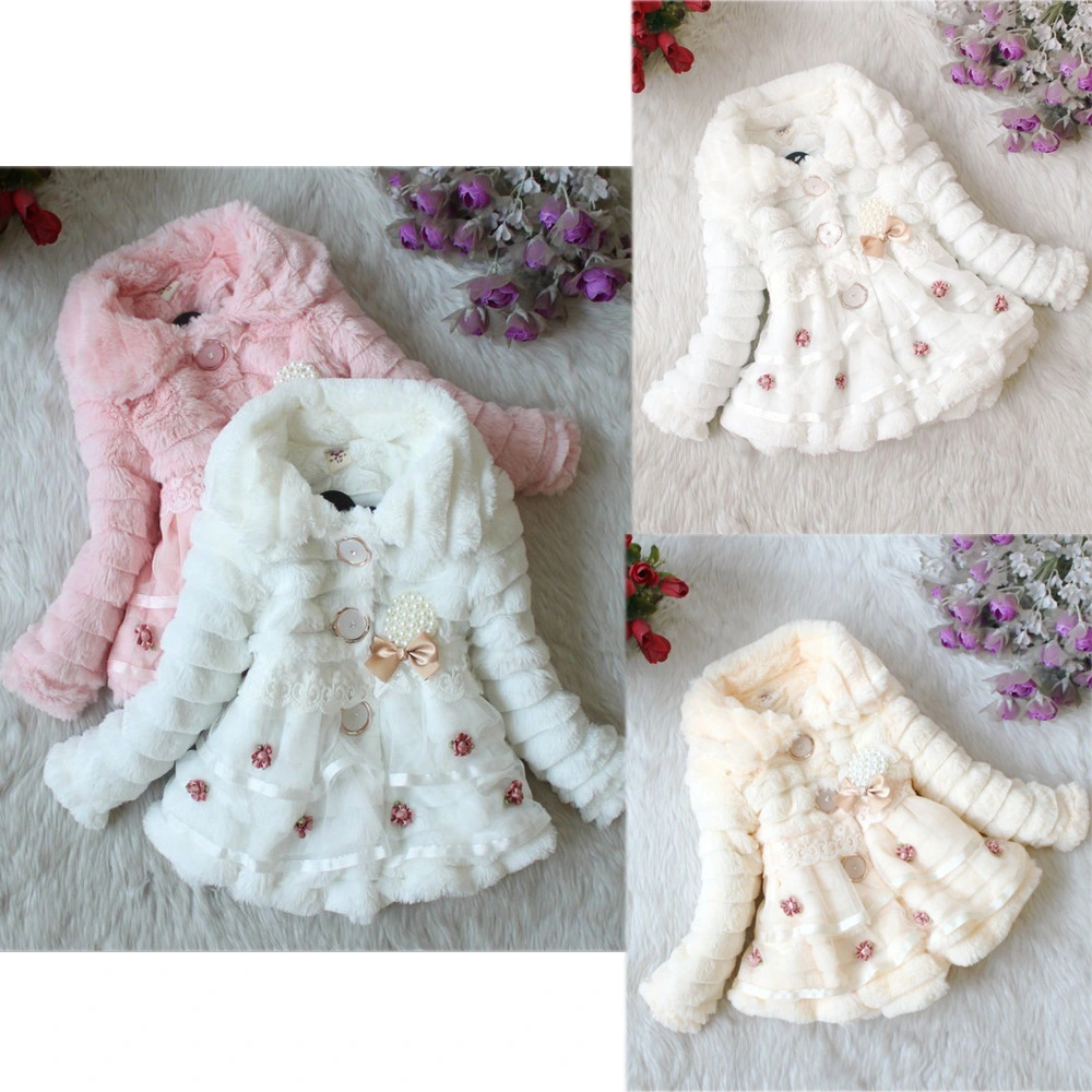 Baby Girl Plush Coat Long Sleeve Faux Fur Jacket Flower Embroidery Outerwear