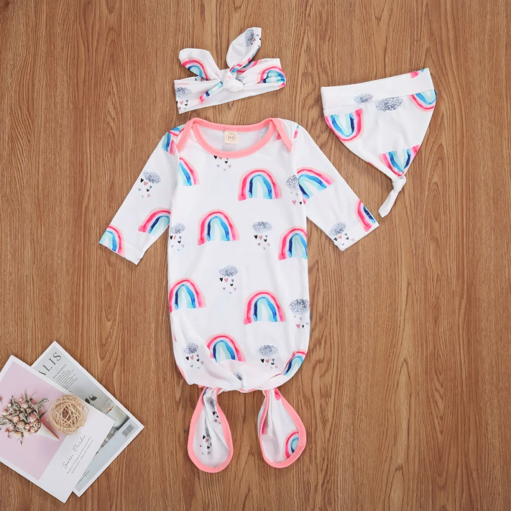 Baby's Rainbow Printed Long Sleeve Sleeping Bag with Headband and Hat