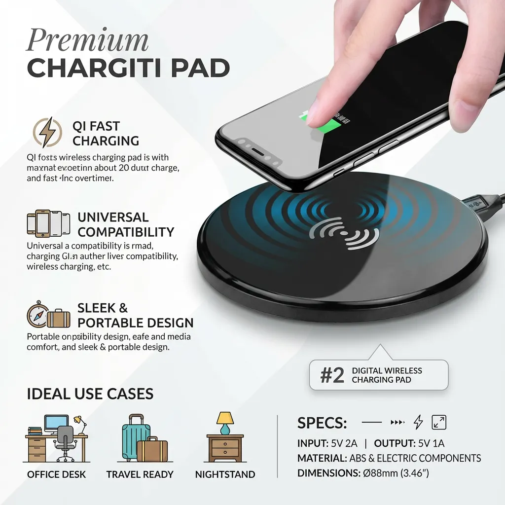 Wireless Charger, QI Fast Charging Pad, Universal Fit Wireless Charger Stand