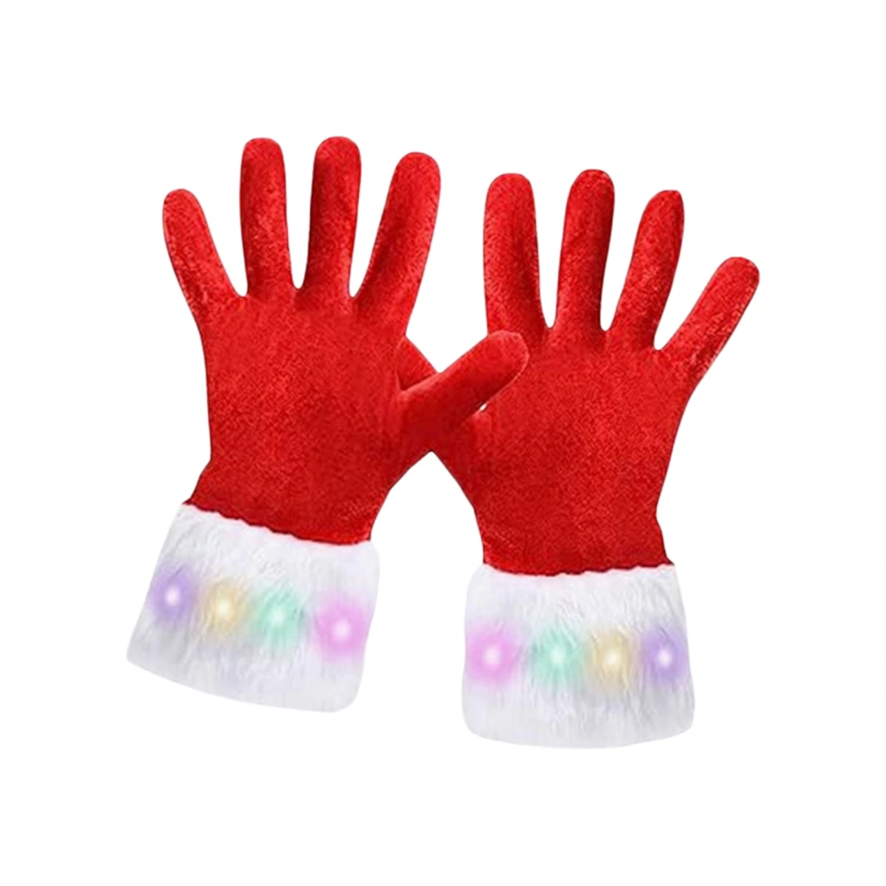 Red Glowing Christmas Gloves Furry Velvet Winter Party Accessories