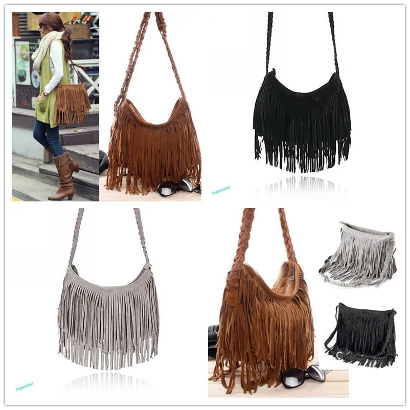 Women Girl Tassel Suede Handbag Fashion Messenger Shoulder Bag