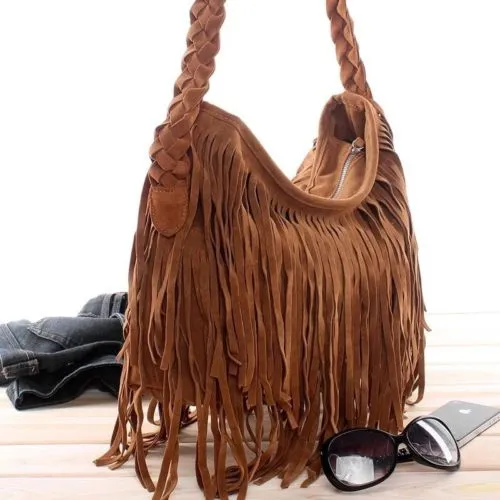 Women Girl Tassel Suede Handbag Fashion Messenger Shoulder Bag