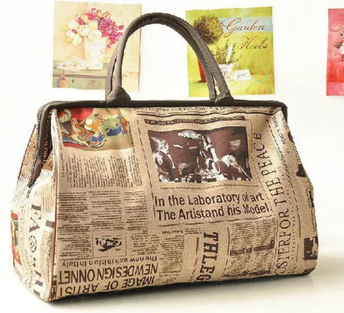 Women Retro Bags, Luggage Bag, Newspaper Design Water-repellent Bag