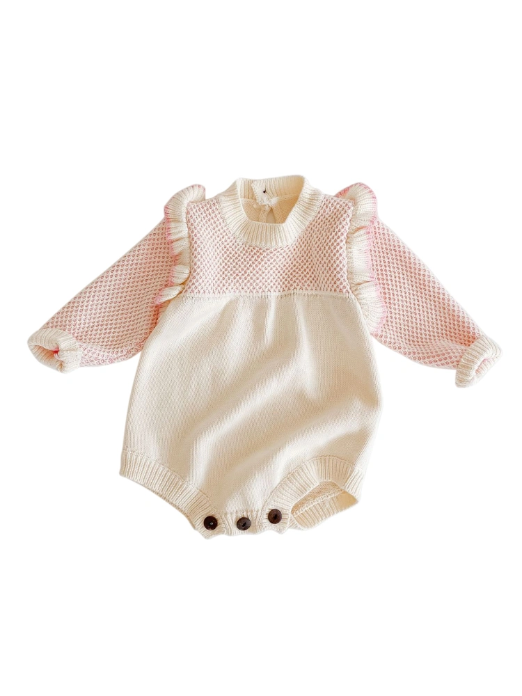 Baby Girl’s Contrast Color Long-sleeved Triangle Wrapped Romper